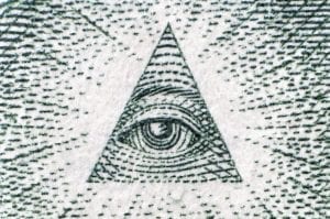 an eye in a pyramid on a dollar bill