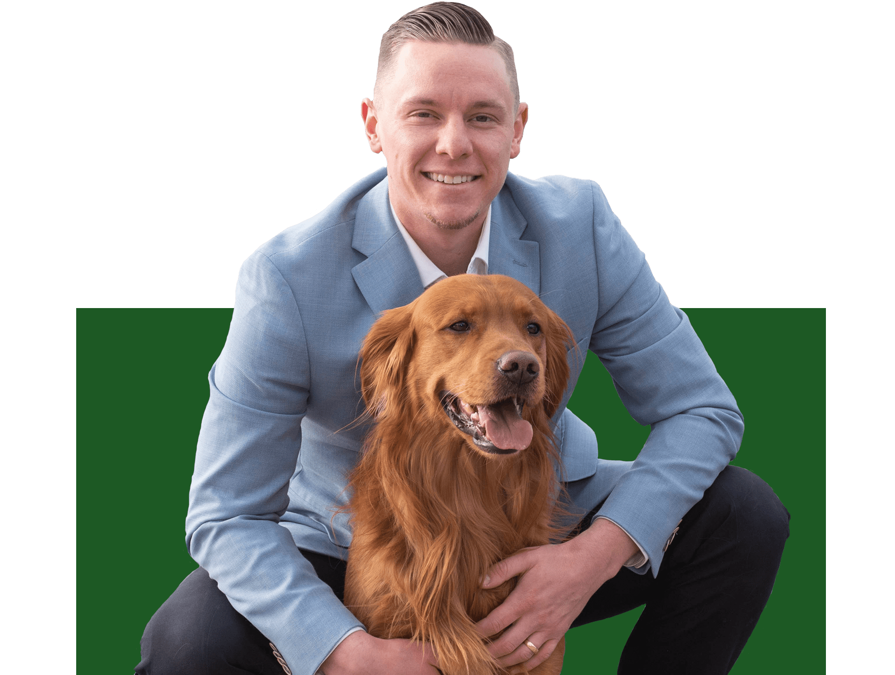 A tax relief professional with his golden retriever.