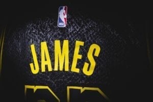basketball jersey reading: "James"