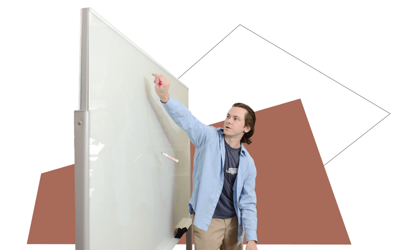 a marketer at a whiteboard