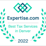 a badge from expertise.com reading "best tax services in Denver" 2022
